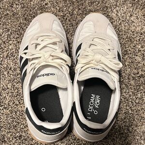 Adidas White and Black Athletic Shoes with Tan Details